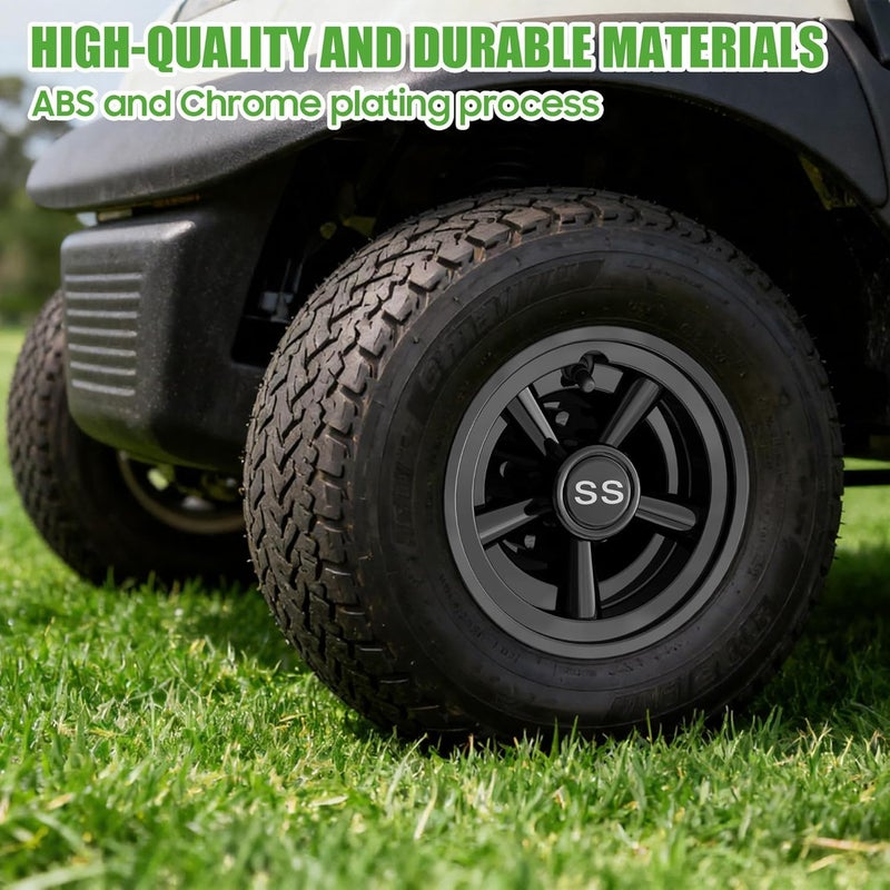 10L0L Golf Cart Hubcaps, 8 inch Wheel Covers Set of 4, Universal Hub Caps for Yamaha, Club Car, EZGO, Black - Image 2
